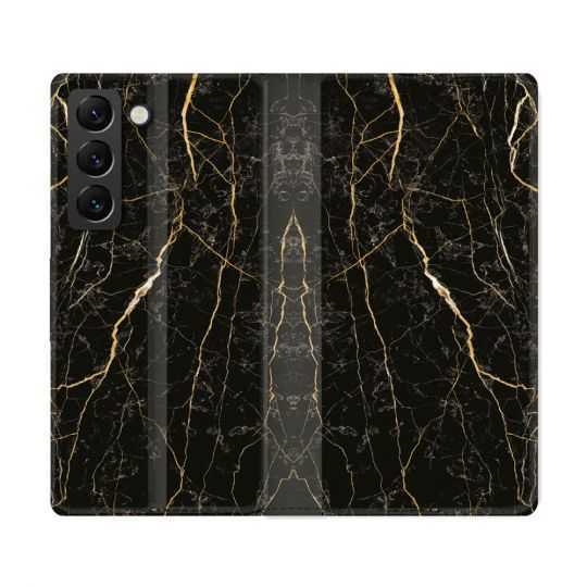 Housse Cuir Portefeuille Pour Samsung Galaxy S22 Ultra Texture Marbre Noir