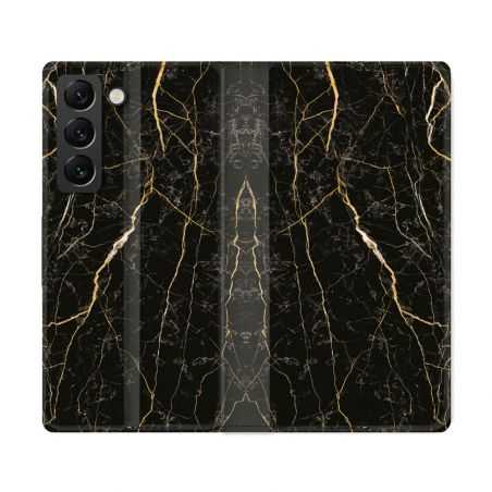 Housse Cuir Portefeuille Pour Samsung Galaxy S22 Ultra Texture Marbre Noir
