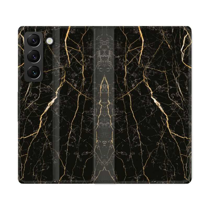 Housse Cuir Portefeuille Pour Samsung Galaxy S22 Ultra Texture Marbre Noir