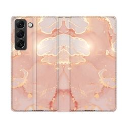 Housse Cuir Portefeuille Pour Samsung Galaxy S22 Ultra Texture Marbre Rose