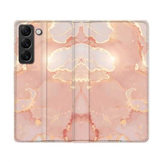 Housse Cuir Portefeuille Pour Samsung Galaxy S22 Ultra Texture Marbre Rose