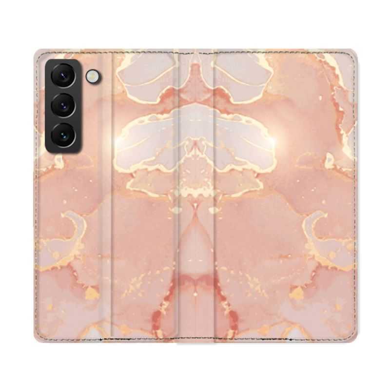 Housse Cuir Portefeuille Pour Samsung Galaxy S22 Ultra Texture Marbre Rose