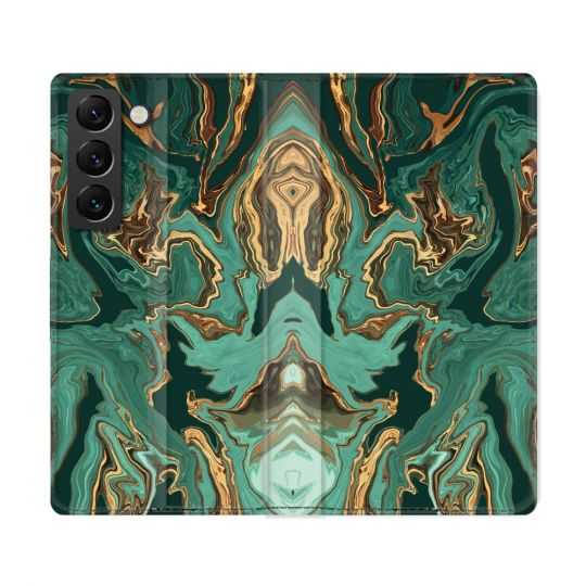 Housse Cuir Portefeuille Pour Samsung Galaxy S22 Ultra Texture Marbre Vert