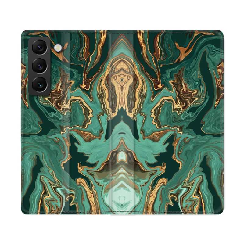 Housse Cuir Portefeuille Pour Samsung Galaxy S22 Ultra Texture Marbre Vert