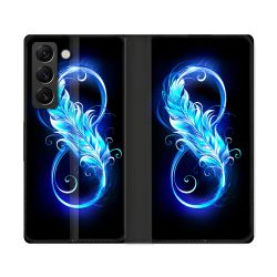 Housse Cuir Portefeuille Pour Samsung Galaxy S22 Ultra Texture Plume Infini Bleu