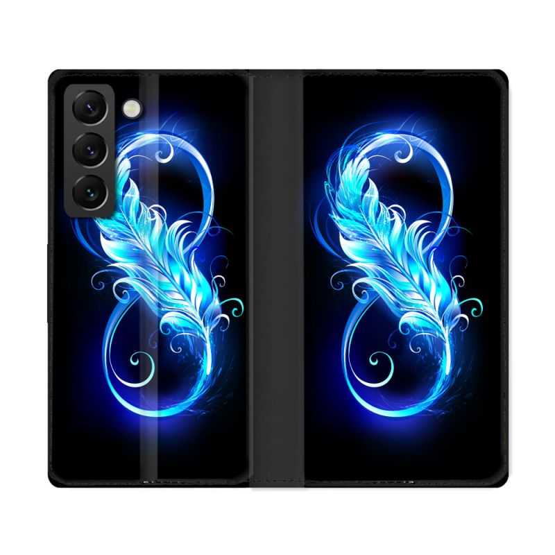 Housse Cuir Portefeuille Pour Samsung Galaxy S22 Ultra Texture Plume Infini Bleu