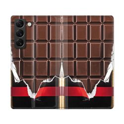 Housse Cuir Portefeuille Pour Samsung Galaxy S22 Ultra Texture Trompe Oeil Chocolat