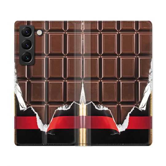 Housse Cuir Portefeuille Pour Samsung Galaxy S22 Ultra Texture Trompe Oeil Chocolat