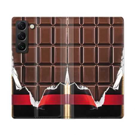 Housse Cuir Portefeuille Pour Samsung Galaxy S22 Ultra Texture Trompe Oeil Chocolat