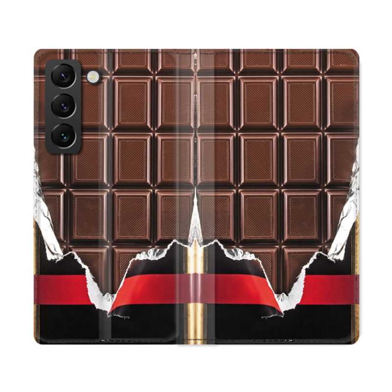 Housse Cuir Portefeuille Pour Samsung Galaxy S22 Ultra Texture Trompe Oeil Chocolat