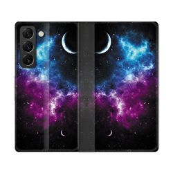 Housse Cuir Portefeuille Pour Samsung Galaxy S22 Ultra Univers Bleu Violet