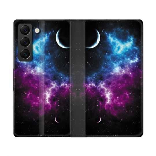 Housse Cuir Portefeuille Pour Samsung Galaxy S22 Ultra Univers Bleu Violet