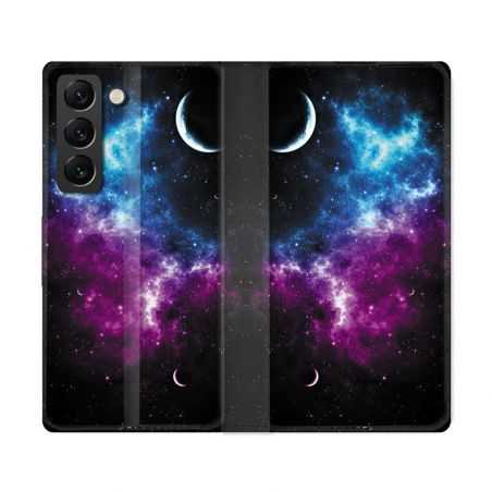 Housse Cuir Portefeuille Pour Samsung Galaxy S22 Ultra Univers Bleu Violet