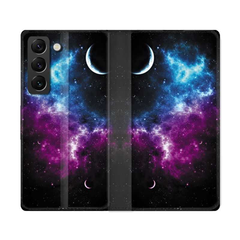 Housse Cuir Portefeuille Pour Samsung Galaxy S22 Ultra Univers Bleu Violet