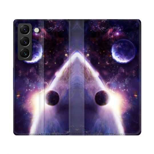 Housse Cuir Portefeuille Pour Samsung Galaxy S22 Ultra Univers Planete Stellaire