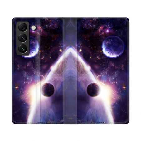 Housse Cuir Portefeuille Pour Samsung Galaxy S22 Ultra Univers Planete Stellaire