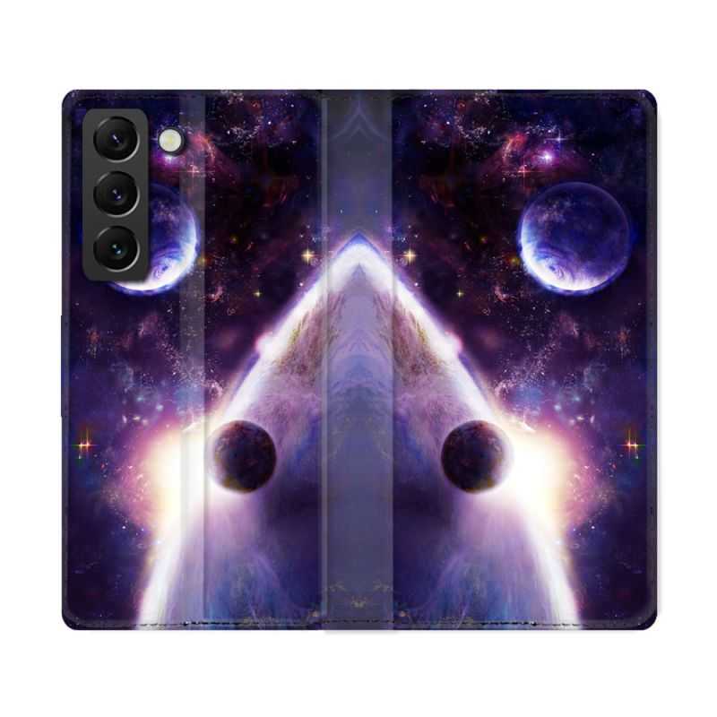 Housse Cuir Portefeuille Pour Samsung Galaxy S22 Ultra Univers Planete Stellaire