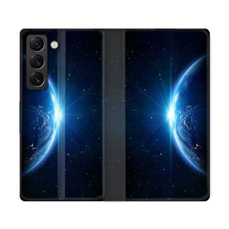 Housse Cuir Portefeuille Pour Samsung Galaxy S22 Ultra Univers Planete Terre