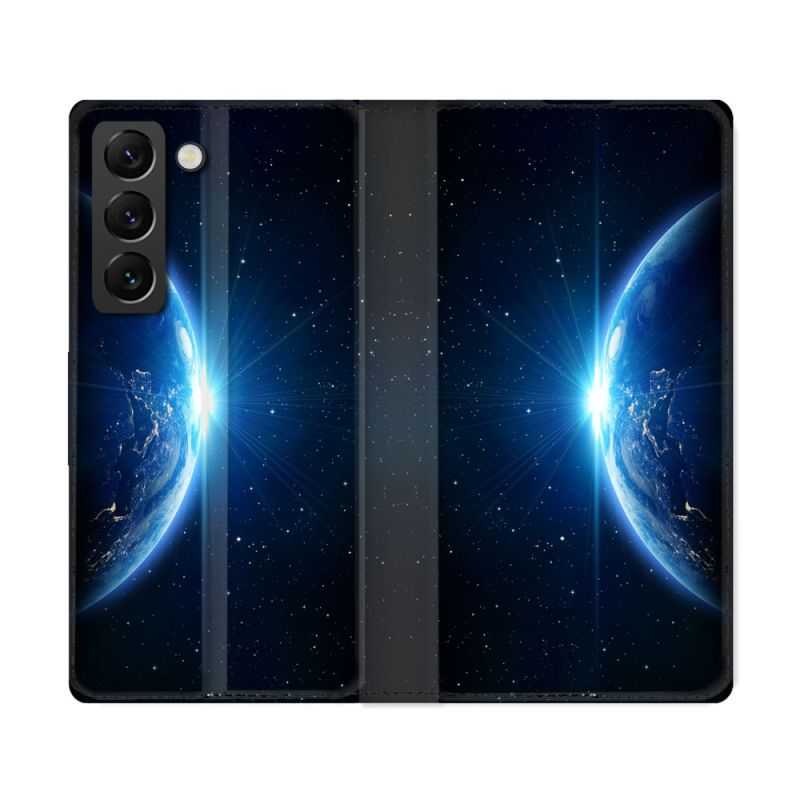 Housse Cuir Portefeuille Pour Samsung Galaxy S22 Ultra Univers Planete Terre