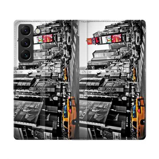 Housse Cuir Portefeuille Pour Samsung Galaxy S22 Ultra Voyage Amerique USA New York Taxi