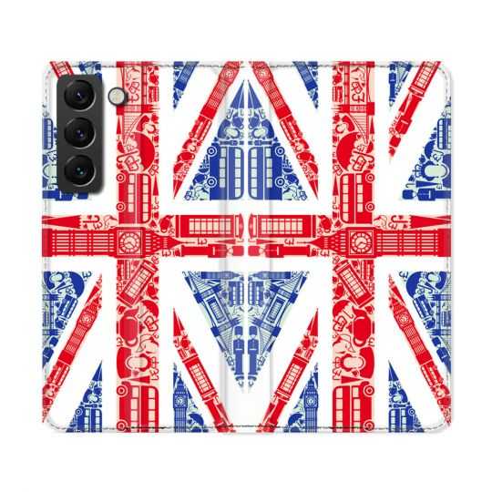 Housse Cuir Portefeuille Pour Samsung Galaxy S22 Ultra Voyage Angleterre Blanc