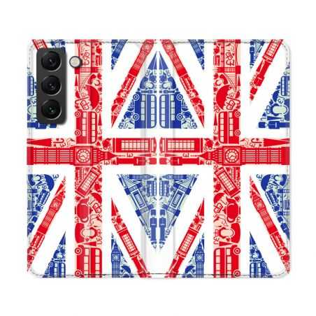 Housse Cuir Portefeuille Pour Samsung Galaxy S22 Ultra Voyage Angleterre Blanc