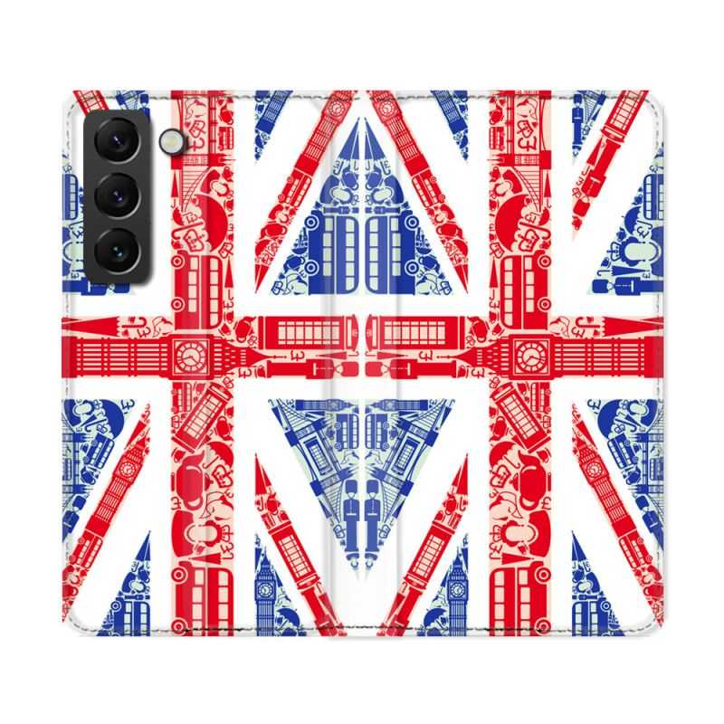 Housse Cuir Portefeuille Pour Samsung Galaxy S22 Ultra Voyage Angleterre Blanc