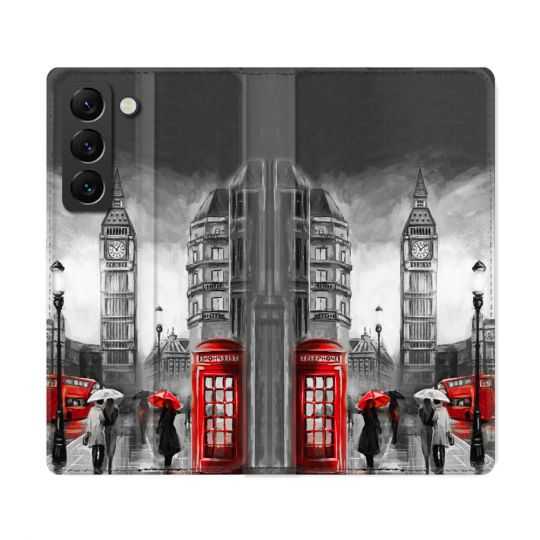 Housse Cuir Portefeuille Pour Samsung Galaxy S22 Ultra Voyage Angleterre Londres Vintage