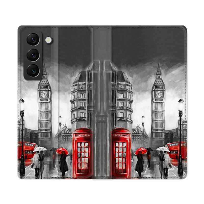Housse Cuir Portefeuille Pour Samsung Galaxy S22 Ultra Voyage Angleterre Londres Vintage
