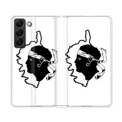 Housse Cuir Portefeuille Pour Samsung Galaxy S22 Ultra Voyage Corse Blanc