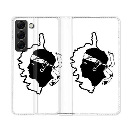 Housse Cuir Portefeuille Pour Samsung Galaxy S22 Ultra Voyage Corse Blanc