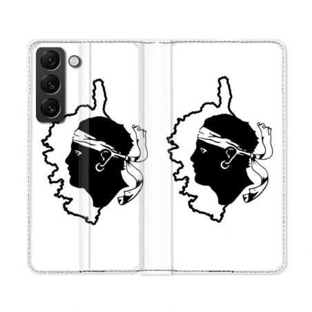 Housse Cuir Portefeuille Pour Samsung Galaxy S22 Ultra Voyage Corse Blanc