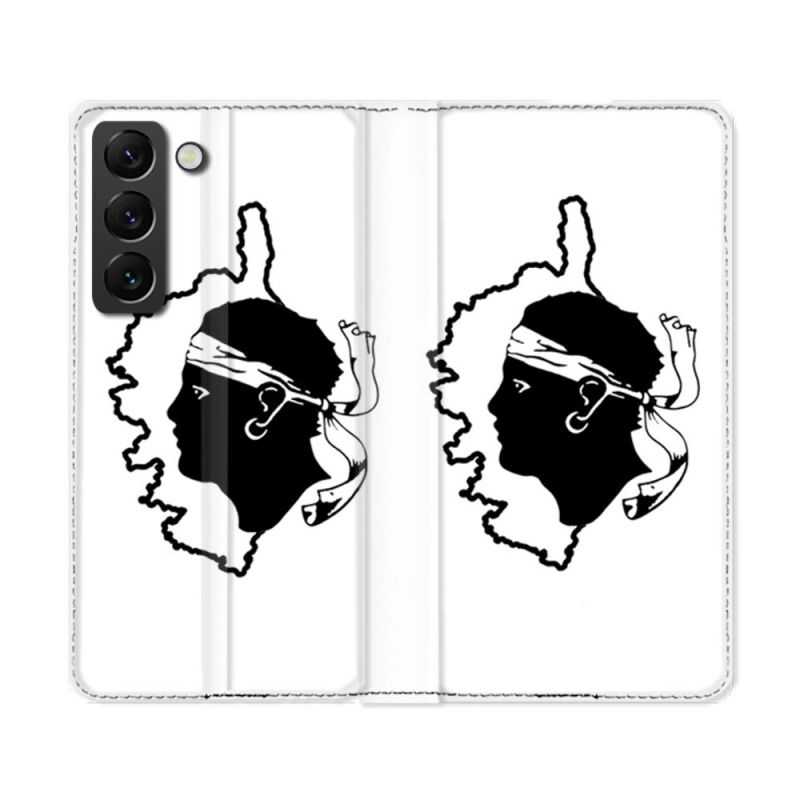 Housse Cuir Portefeuille Pour Samsung Galaxy S22 Ultra Voyage Corse Blanc