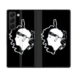 Housse Cuir Portefeuille Pour Samsung Galaxy S22 Ultra Voyage Corse Noir