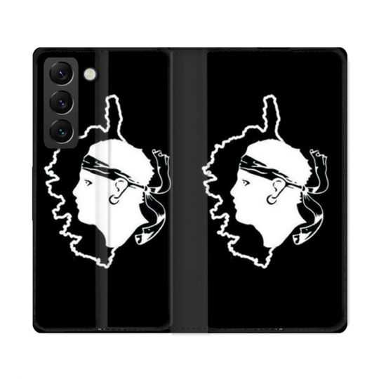 Housse Cuir Portefeuille Pour Samsung Galaxy S22 Ultra Voyage Corse Noir