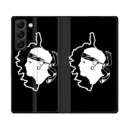 Housse Cuir Portefeuille Pour Samsung Galaxy S22 Ultra Voyage Corse Noir