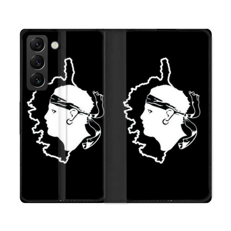Housse Cuir Portefeuille Pour Samsung Galaxy S22 Ultra Voyage Corse Noir