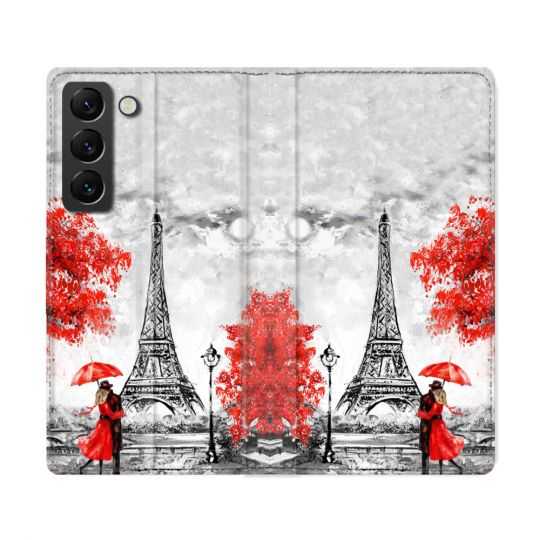 Housse Cuir Portefeuille Pour Samsung Galaxy S22 Ultra Voyage France Paris Rouge