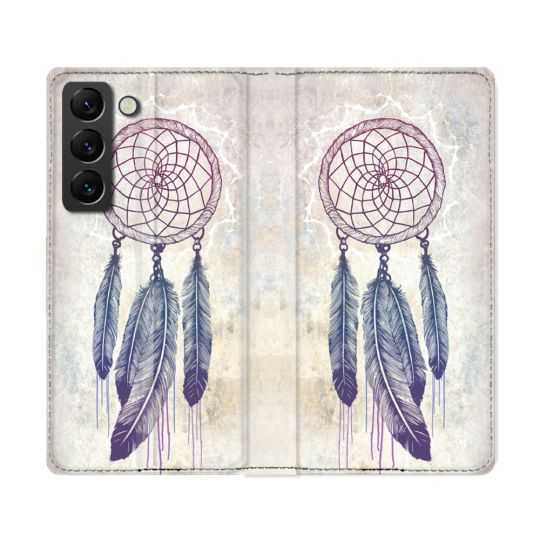 Housse Cuir Portefeuille Pour Samsung Galaxy S22 Ultra Zen Attrape Reve Blanc