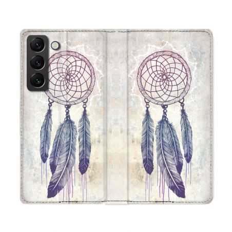 Housse Cuir Portefeuille Pour Samsung Galaxy S22 Ultra Zen Attrape Reve Blanc