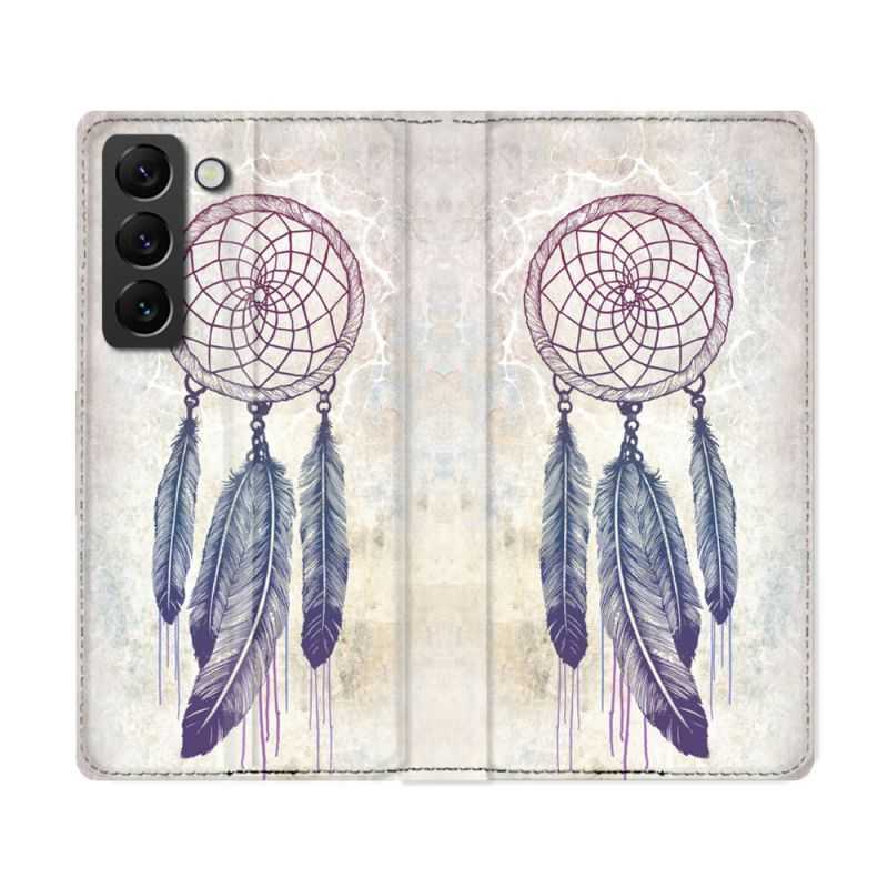 Housse Cuir Portefeuille Pour Samsung Galaxy S22 Ultra Zen Attrape Reve Blanc