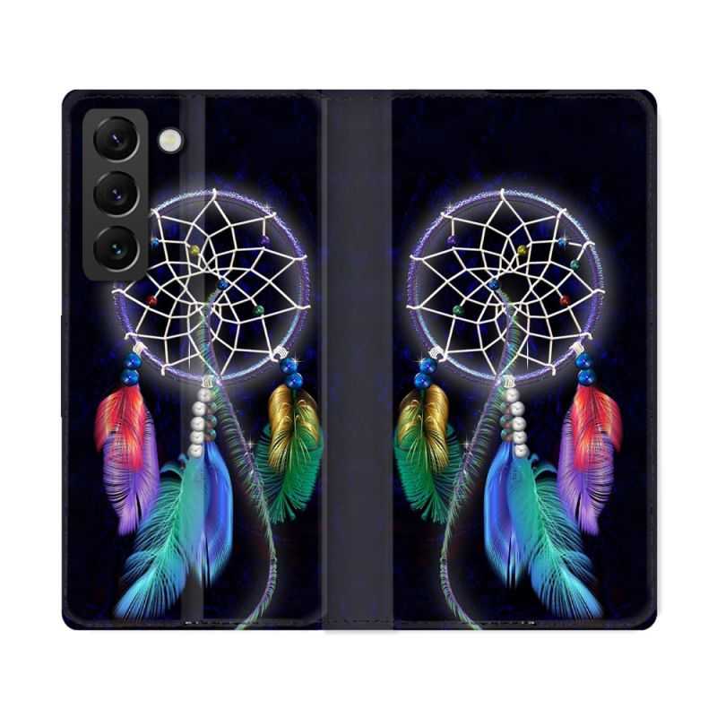 Housse Cuir Portefeuille Pour Samsung Galaxy S22 Ultra Zen Attrape Reve Multicolore