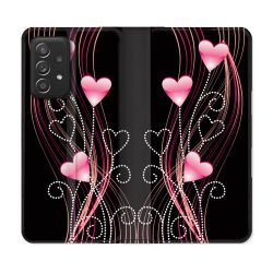 Housse Cuir Portefeuille Pour Samsung Galaxy A33 5G Amour Coeur Rose Montant sur Noir