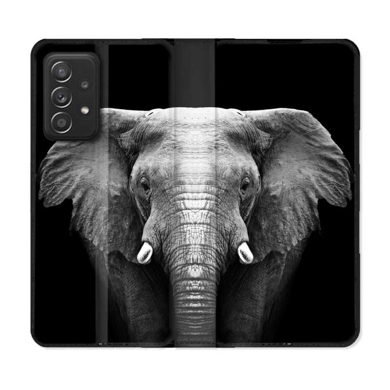 Housse Cuir Portefeuille Pour Samsung Galaxy A33 5G Animal Elephant Noir