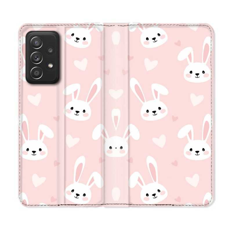 Housse Cuir Portefeuille Pour Samsung Galaxy A33 5G Animal Lapin Rose