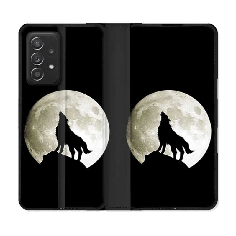 Housse Cuir Portefeuille Pour Samsung Galaxy A33 5G Animal Loup Noir