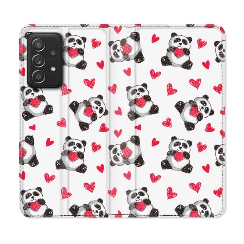 Housse Cuir Portefeuille Pour Samsung Galaxy A33 5G Animal Panda Cœur