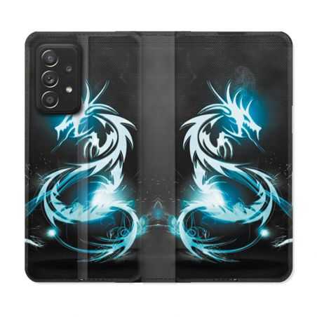 Housse Cuir Portefeuille Pour Samsung Galaxy A33 5G Fantastique Dragon Bleu