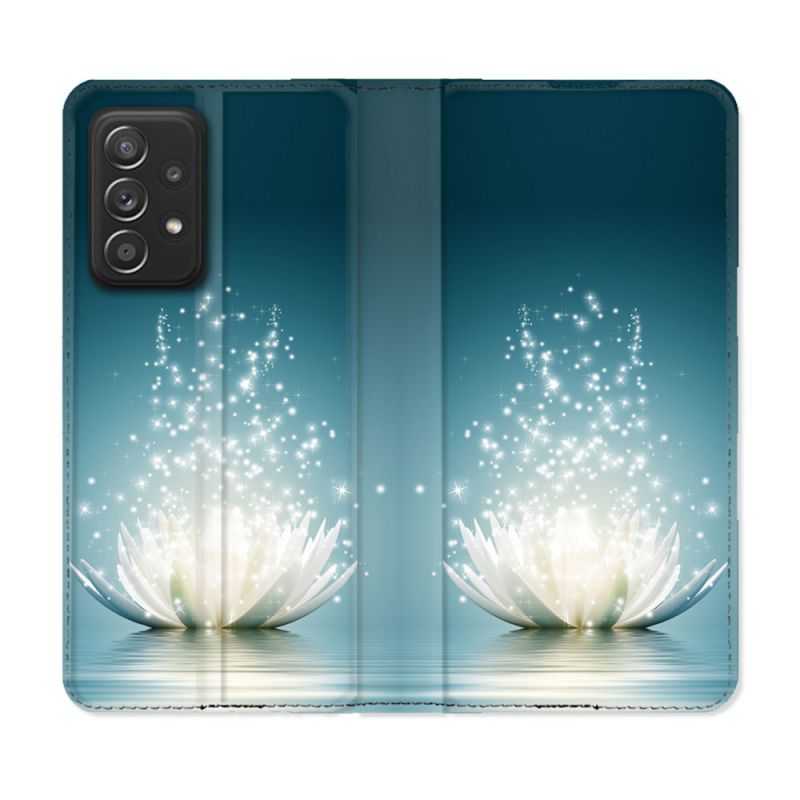 Housse Cuir Portefeuille Pour Samsung Galaxy A33 5G Fleur Lotus Blanc