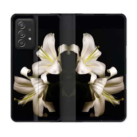 Housse Cuir Portefeuille Pour Samsung Galaxy A33 5G Fleur Lys Noir